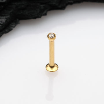 Detail View 1 of Golden Basic Gem Ball Top Threadless Push-In Steel Labret-Clear Gem